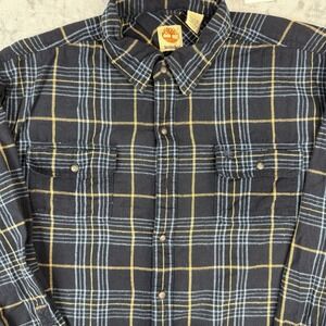 Timberland Men's Flannel Shacket Size XL Vintage Blue Plaid Button Up Jacket